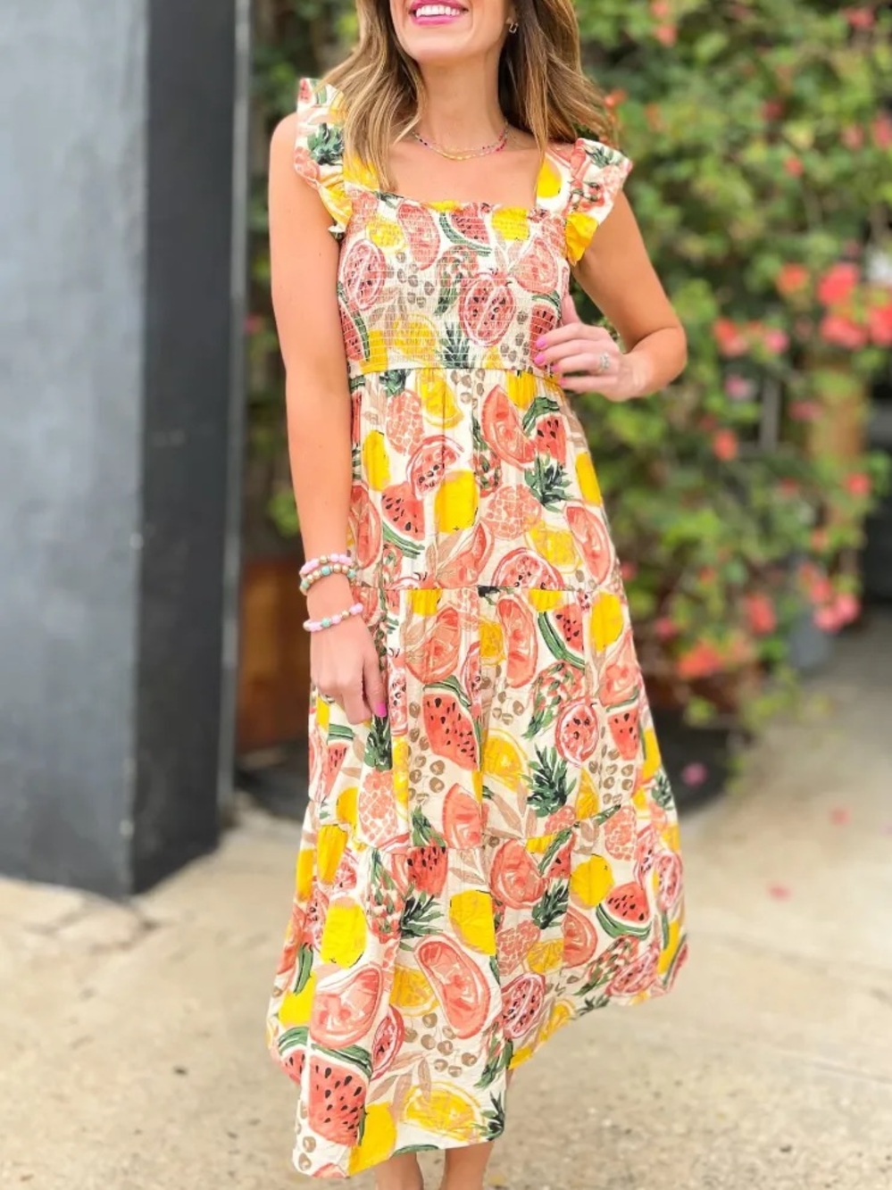 BY THE RIVER Fruit Print Maxi Dress